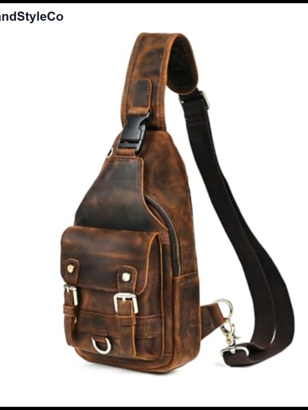 Genuine Leather Hiking Travel Daypack Sling Crossbody Triangle Chest Pack